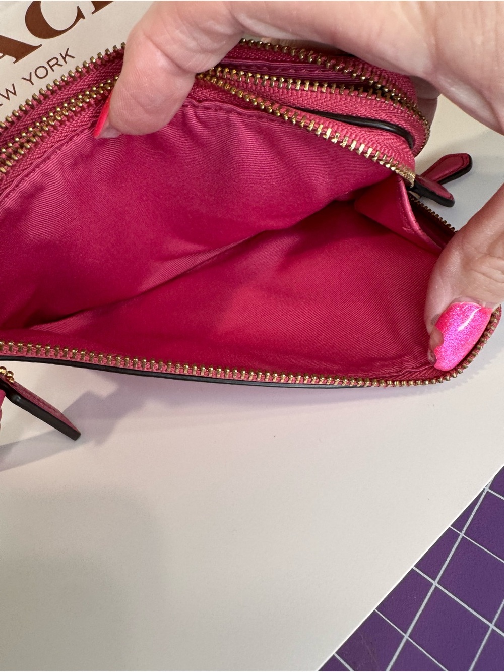 COACH Pink Pebbled Leather Zip Wristlet - Picture 4 of 8